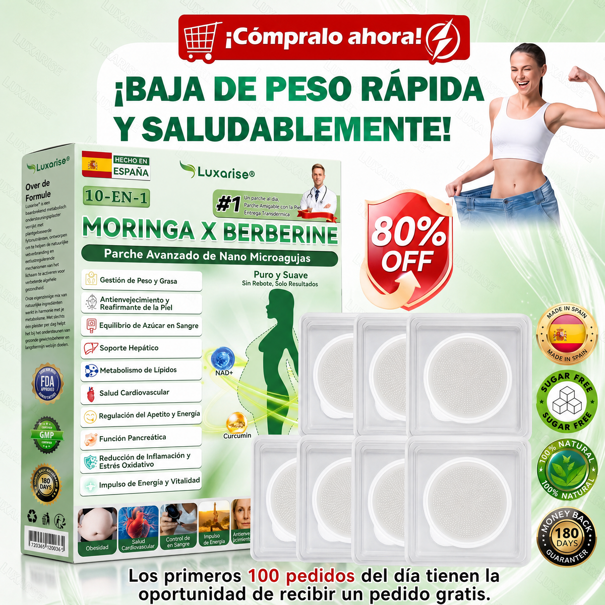 𝑳𝒖𝒙𝒂𝒓𝒊𝒔𝒆® 🍃 Moringa & Berberina 10 en 1 Parche Avanzado de Microagujas Nano 💎 (Uso diario, cambios visibles en 7 días) Obesidad, Diabetes, Apnea del Sueño y Problemas Articulares
