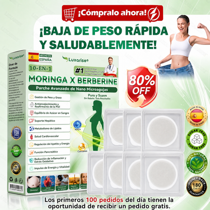 𝑳𝒖𝒙𝒂𝒓𝒊𝒔𝒆® 🍃 Moringa & Berberina 10 en 1 Parche Avanzado de Microagujas Nano 💎 (Uso diario, cambios visibles en 7 días) Obesidad, Diabetes, Apnea del Sueño y Problemas Articulares