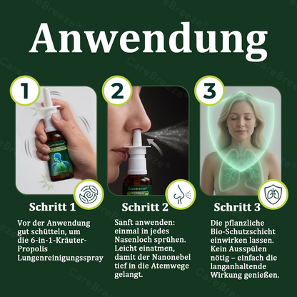 💚🇩🇪 Offizieller Store：CareBreeze® 6-in-1 Kräuter-Propolis Lungenreinigungsspray-Feinzerstäubung(⚡Sofortige Linderung🫁Langzeitwirkungen)