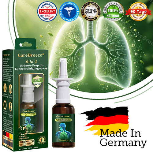 💚🇩🇪 Offizieller Store：CareBreeze® 6-in-1 Kräuter-Propolis Lungenreinigungsspray-Feinzerstäubung(⚡Sofortige Linderung🫁Langzeitwirkungen)