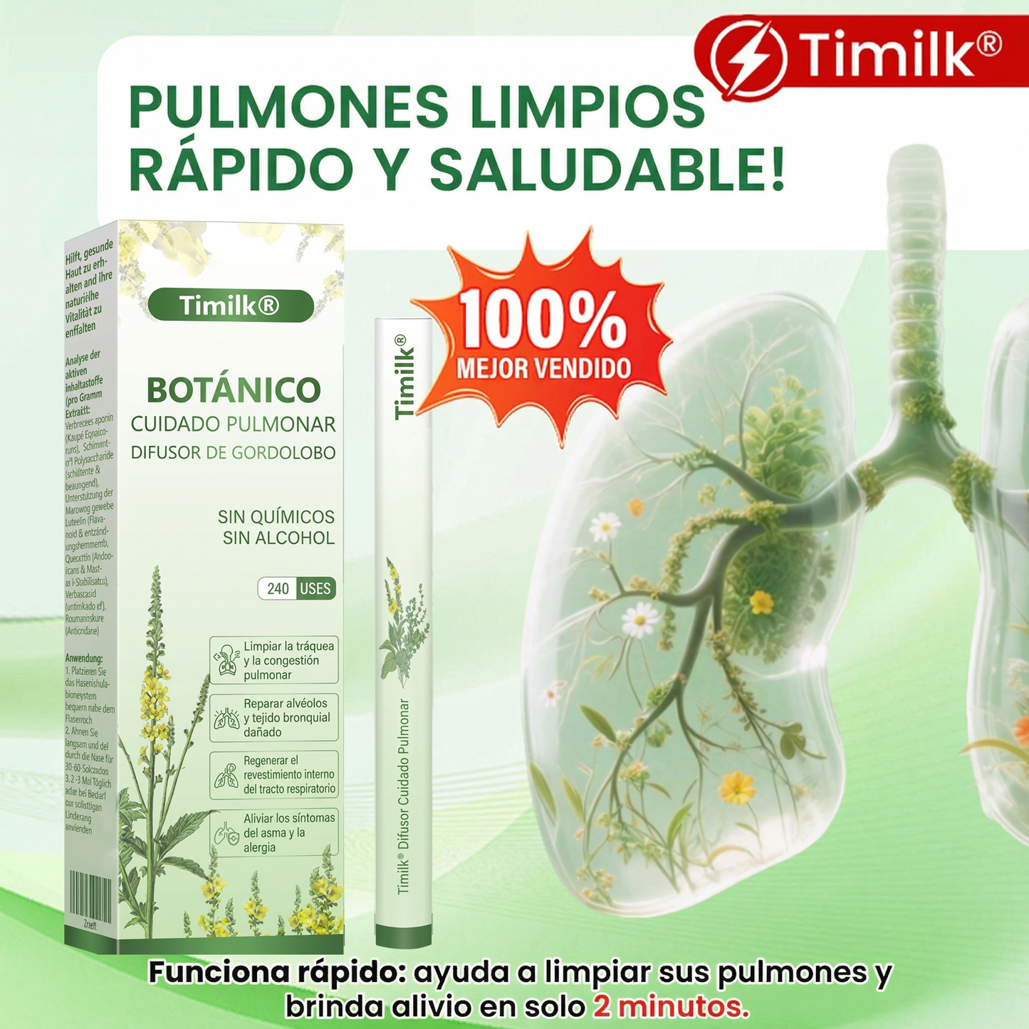 Timilk® 🍃Alivio rápido de la respiración · Apoya la limpieza y la apertura de los pulmones · Alivia la tos.🌱
