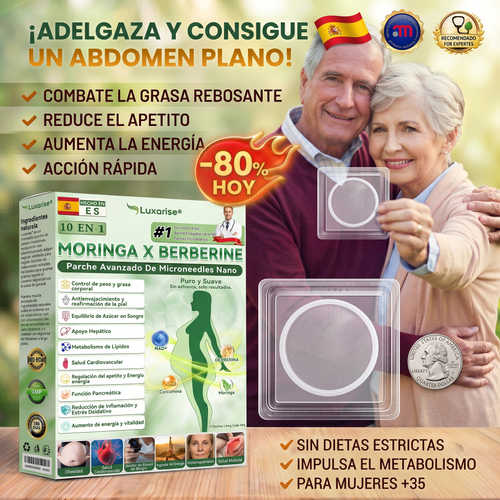 𝑳𝒖𝒙𝒂𝒓𝒊𝒔𝒆® ⏰ Moringa & Berberina 10 en 1 Parche Avanzado de Microagujas Nano (Uso diario, cambios visibles en 7 días) 👩‍⚕️ Obesidad, Diabetes, Apnea del Sueño y Problemas Articulares 🌻