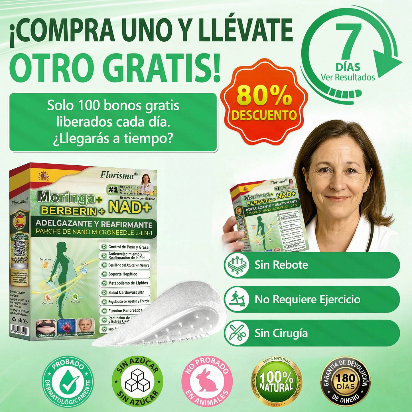 Pago contra entrega [70 % de descuento] Florisma® 👩‍⚕️ Parches microagujeros premium 10 en 1 con moringa y berberina. Indicados para la obesidad, la diabetes, la apnea del sueño y los problemas articulares💟