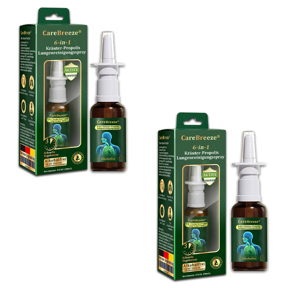 💚🇩🇪 Offizieller Store：CareBreeze® 6-in-1 Kräuter-Propolis Lungenreinigungsspray-Feinzerstäubung(⚡Sofortige Linderung🫁Langzeitwirkungen)
