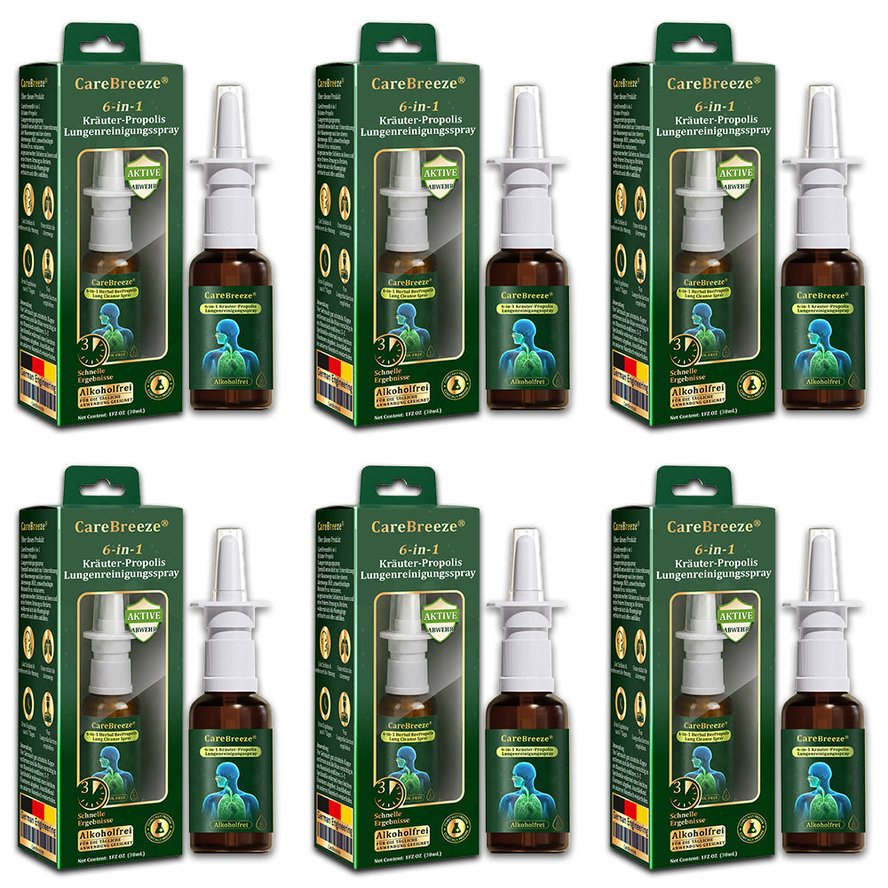 💚🇩🇪 Offizieller Store：CareBreeze® 6-in-1 Kräuter-Propolis Lungenreinigungsspray-Feinzerstäubung(⚡Sofortige Linderung🫁Langzeitwirkungen)