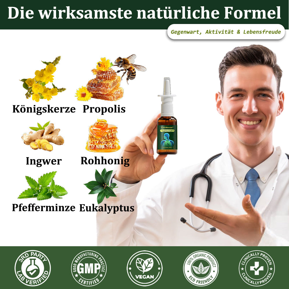 💚🇩🇪 Offizieller Store：CareBreeze® 6-in-1 Kräuter-Propolis Lungenreinigungsspray-Feinzerstäubung(⚡Sofortige Linderung🫁Langzeitwirkungen)