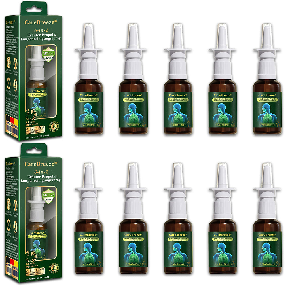 💚🇩🇪 Offizieller Store：CareBreeze® 6-in-1 Kräuter-Propolis Lungenreinigungsspray-Feinzerstäubung(⚡Sofortige Linderung🫁Langzeitwirkungen)