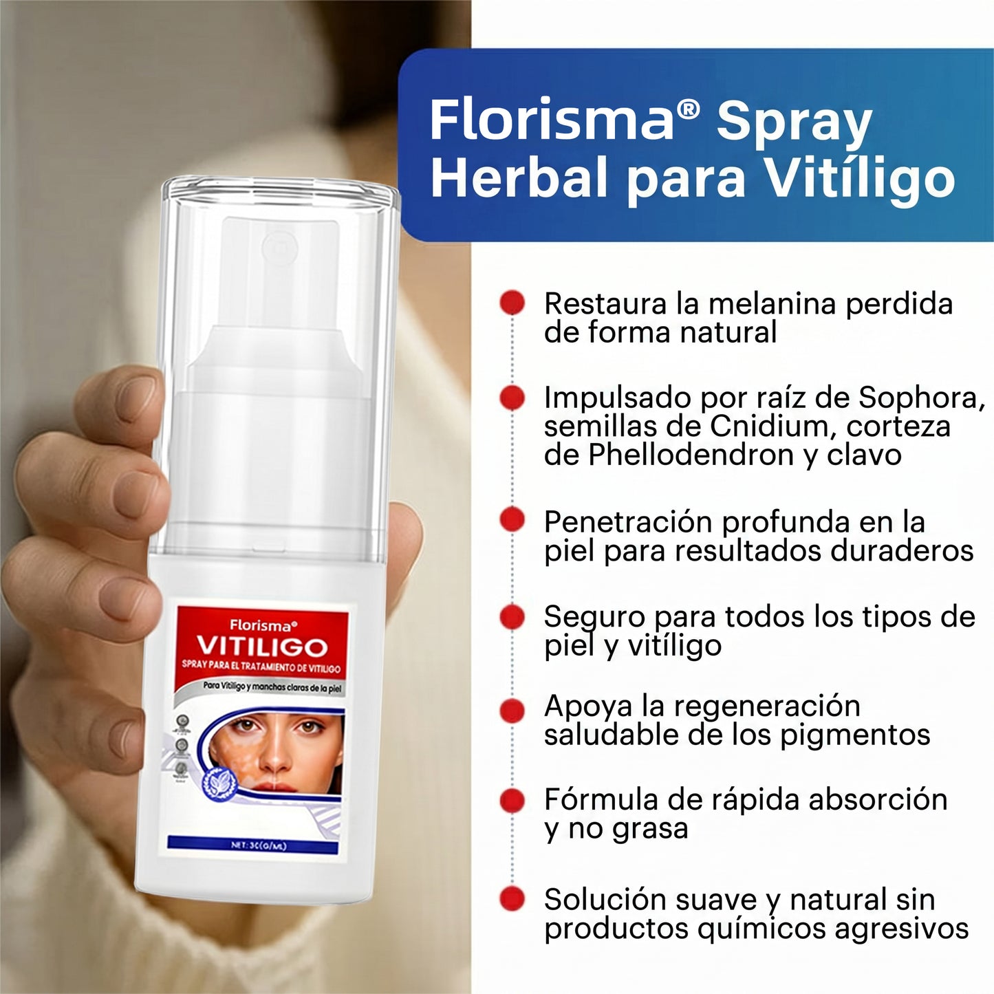Florisma®🌷🥑 spray de cuidado para el vitíligo – resultados visibles en pocas semanas, 100 % natural y sin esteroides