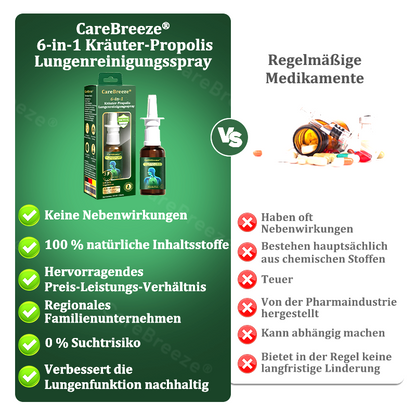 💚🇩🇪 Offizieller Store：CareBreeze® 6-in-1 Kräuter-Propolis Lungenreinigungsspray-Feinzerstäubung(⚡Sofortige Linderung🫁Langzeitwirkungen)