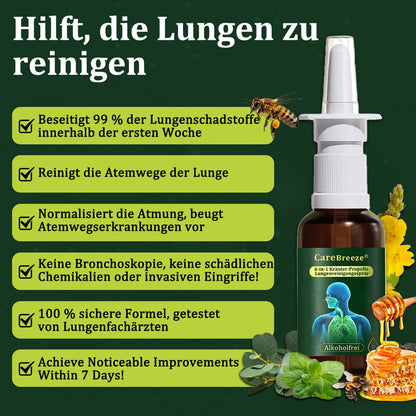 💚🇩🇪 Offizieller Store：CareBreeze® 6-in-1 Kräuter-Propolis Lungenreinigungsspray-Feinzerstäubung(⚡Sofortige Linderung🫁Langzeitwirkungen)