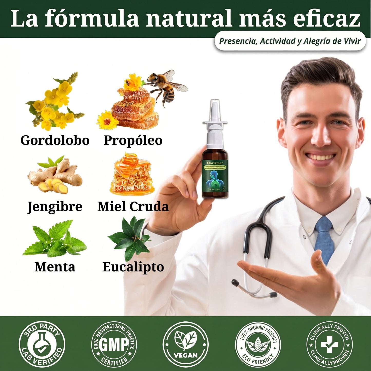 💚💫Tienda oficial：Florisma® Spray de Limpieza Pulmonar de Propóleo de Hierbas 6 en 1(Alivio inmediato, efectos a largo plazo)