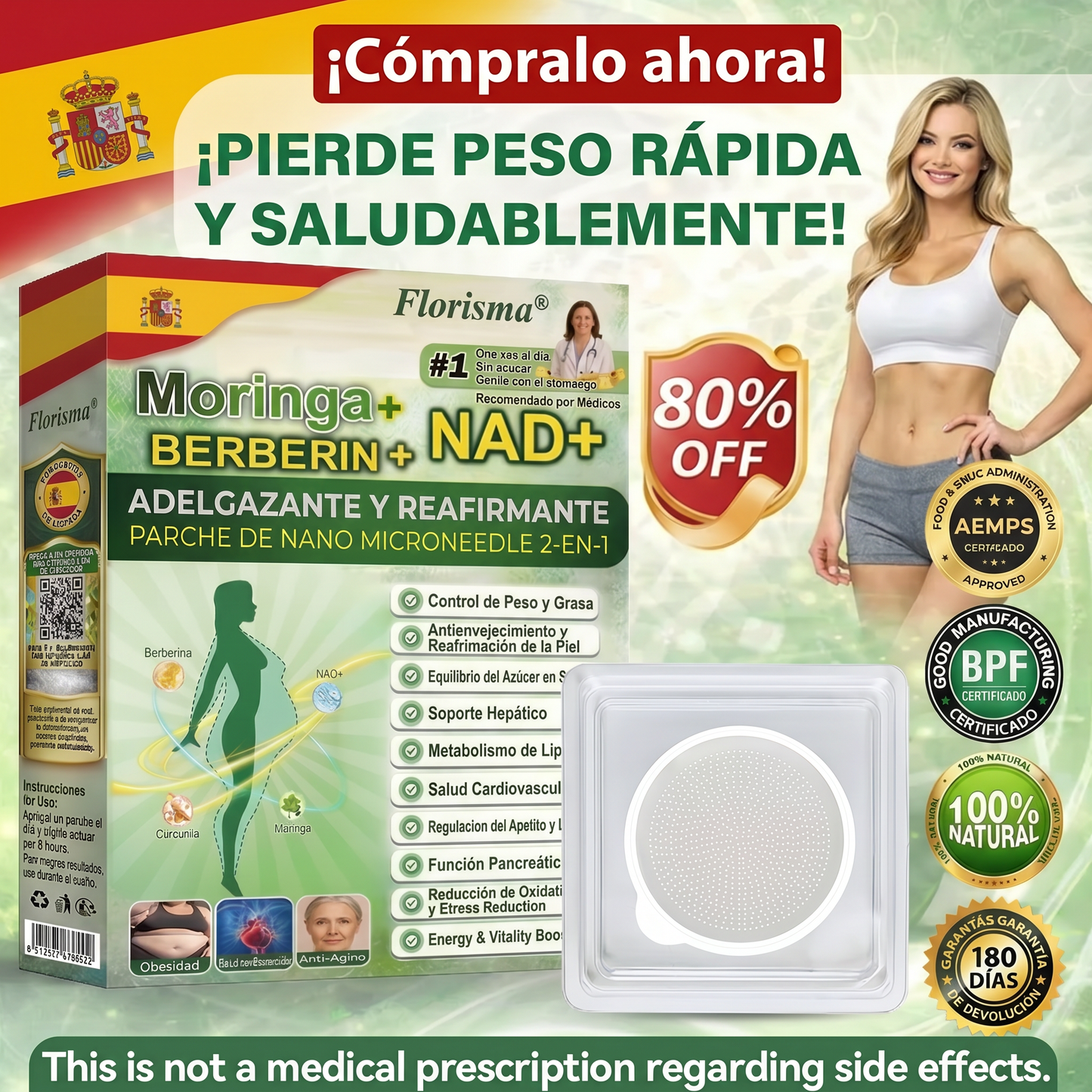 Pago contra entrega [70 % de descuento] Florisma® 👩‍⚕️ Parches microagujeros premium 10 en 1 con moringa y berberina. Indicados para la obesidad, la diabetes, la apnea del sueño y los problemas articulares🪻