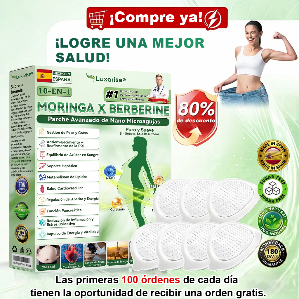 𝑳𝒖𝒙𝒂𝒓𝒊𝒔𝒆® 🍃 Moringa & Berberina 10 en 1 Parche Avanzado de Microagujas Nano 🎉 (Uso diario, cambios visibles en 7 días) Obesidad, Diabetes, Apnea del Sueño y Problemas Articulares
